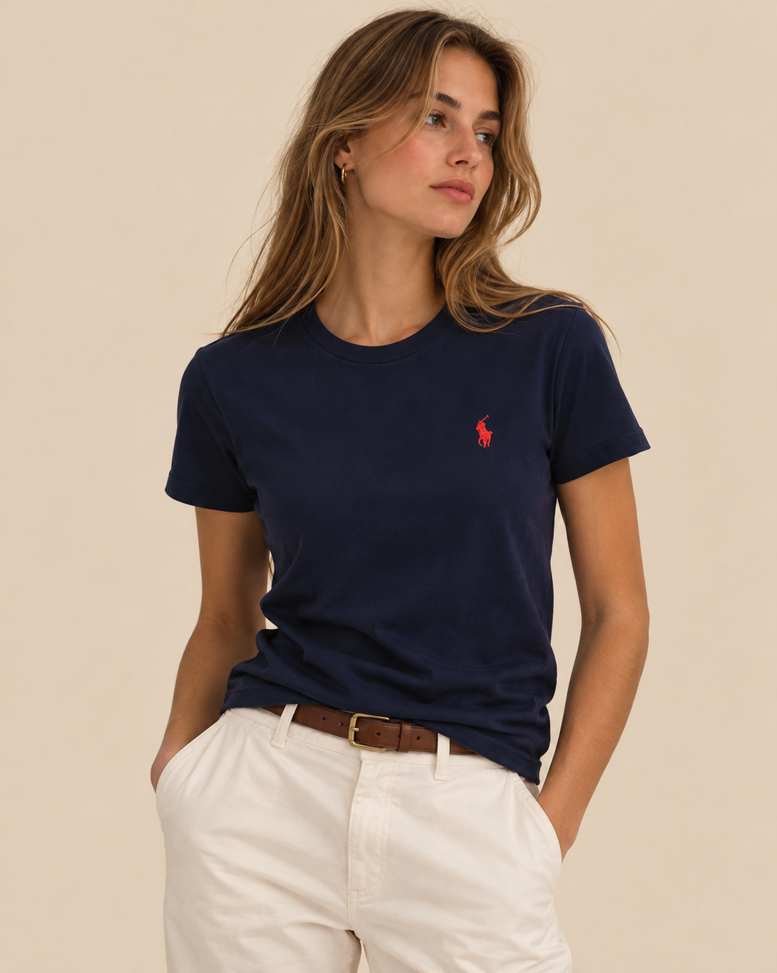 Camiseta de Algodón de Cuello Redondo