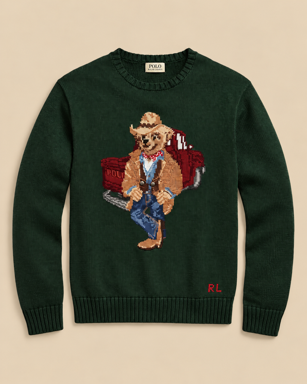 Suéter de algodón Verde Oliva con Polo Bear