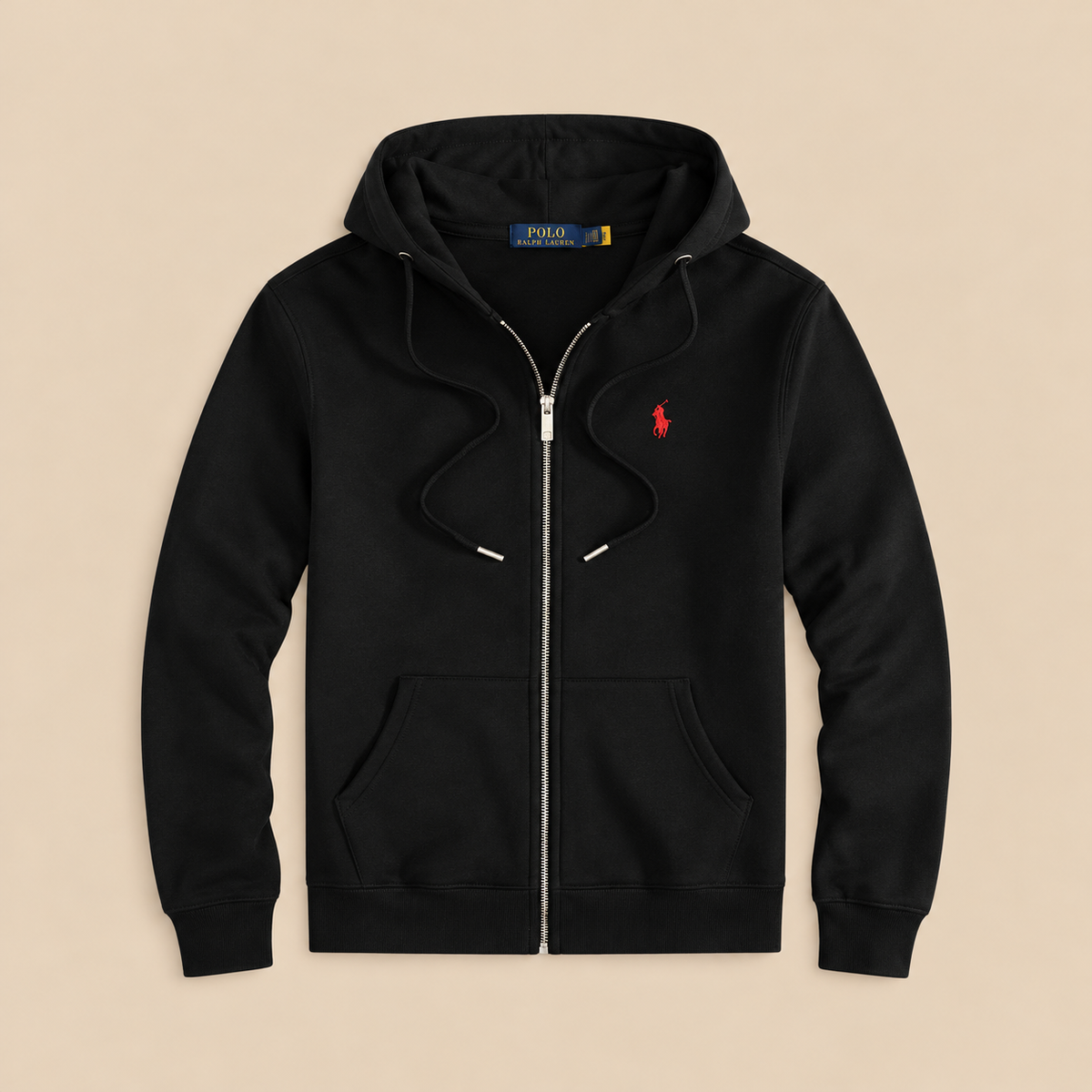 hoodie con logo bordado y cierre